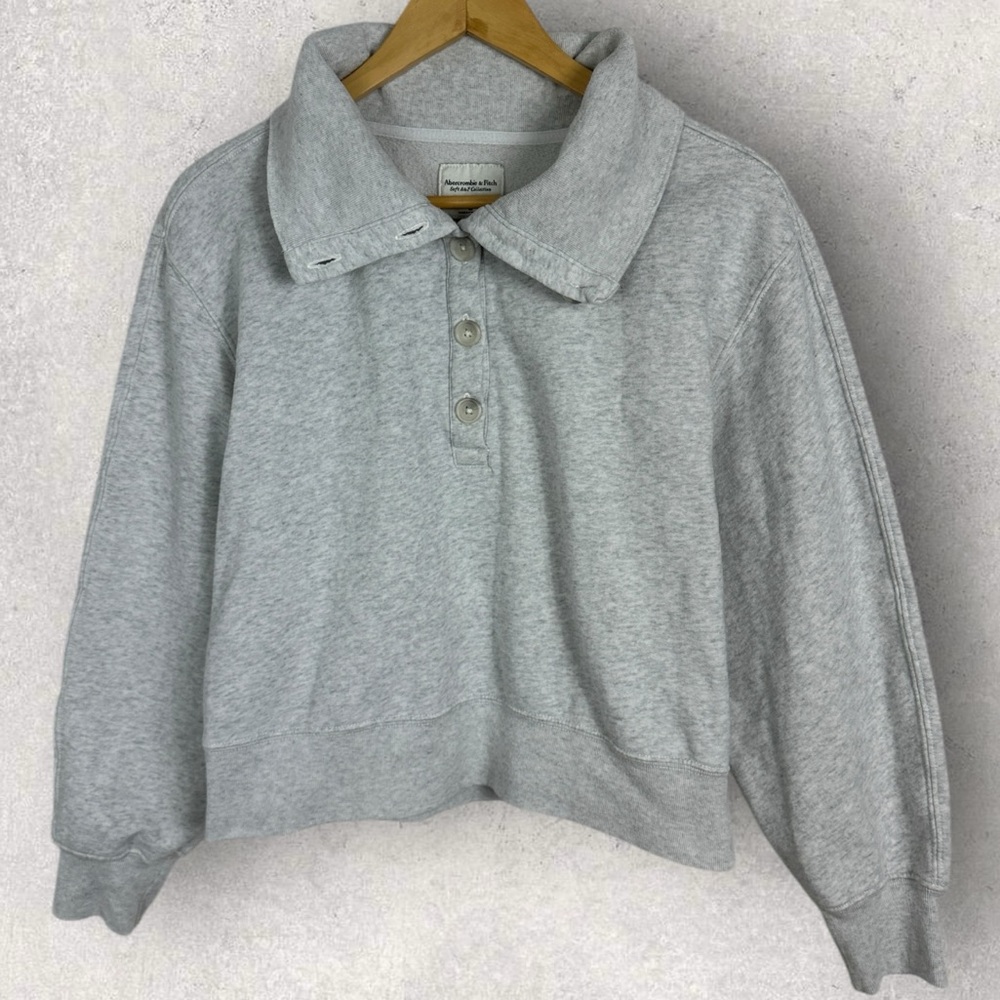 Abercrombie Soft Collection Drama Wedgey Henley Cropped 90s Sweatshirt Sz Medium